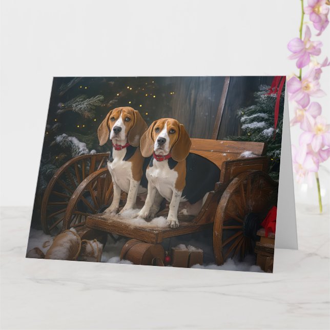 Beagle Snowy Sleigh Weihnachtsdekor Karte (Orchidee)