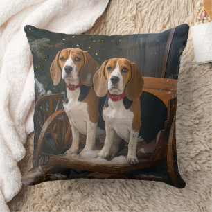 Beagle Snowy Sleigh Weihnachtsdekor Kissen
