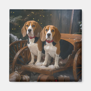 Beagle Snowy Sleigh Weihnachtsdekor Magnet