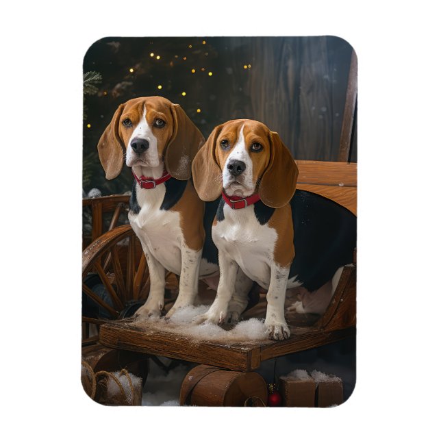 Beagle Snowy Sleigh Weihnachtsdekor Magnet (Vertikal)