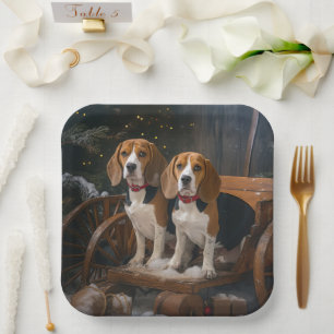 Beagle Snowy Sleigh Weihnachtsdekor Pappteller