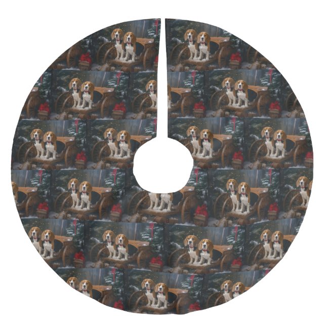 Beagle Snowy Sleigh Weihnachtsdekor Polyester Weihnachtsbaumdecke (Vorderseite)