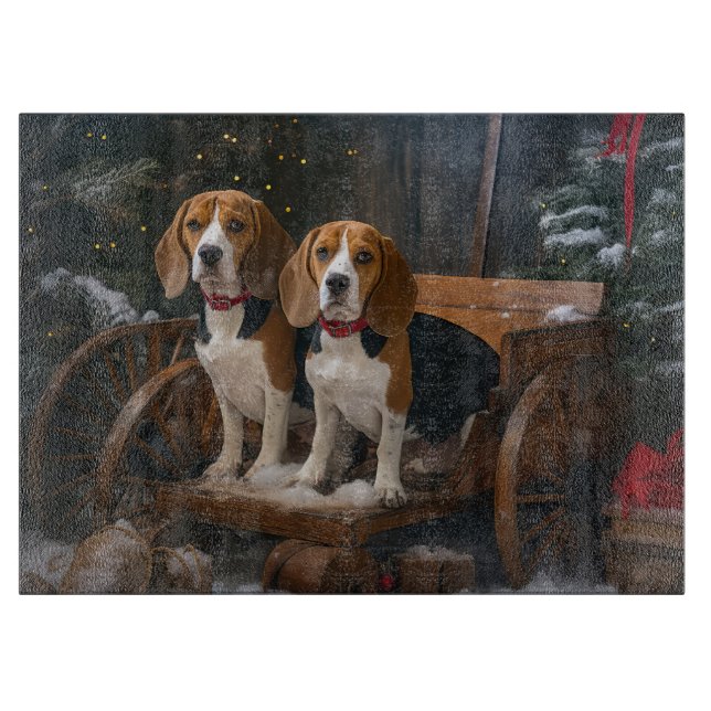 Beagle Snowy Sleigh Weihnachtsdekor Schneidebrett (Vorderseite)