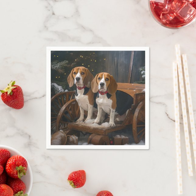 Beagle Snowy Sleigh Weihnachtsdekor Serviette (Beispiel)
