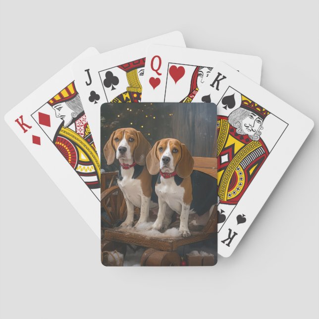 Beagle Snowy Sleigh Weihnachtsdekor Spielkarten (Rückseite)