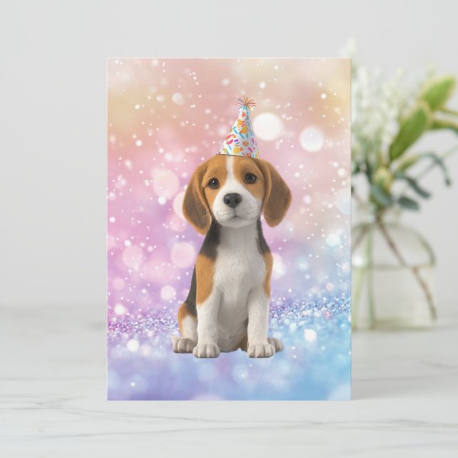 Beagle Sparkly Birthday Einladung (Stehend Vorderseite)
