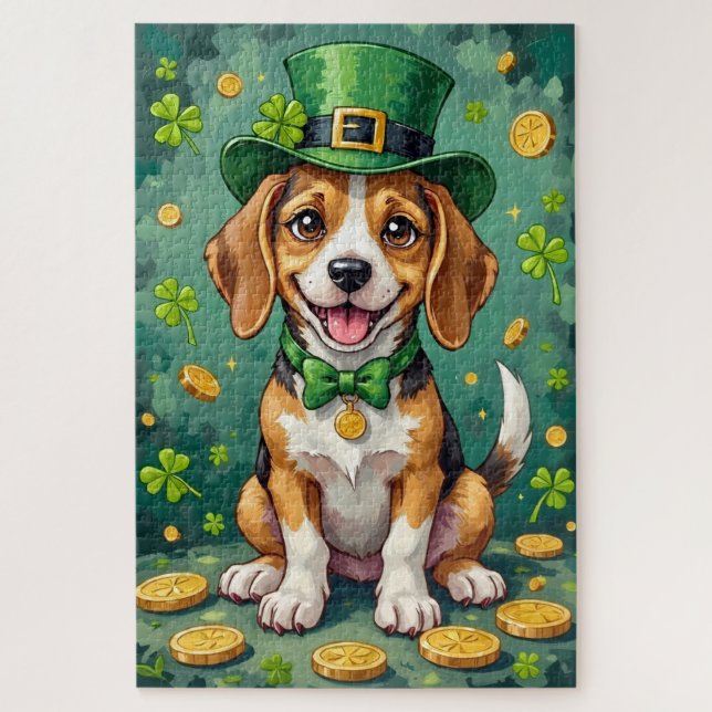 Beagle St Patrick’s Day Happy Lucky Dog Puzzle (Vertikal)