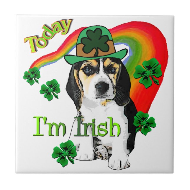 Beagle St Patrick's Day Fliese (Vorderseite)