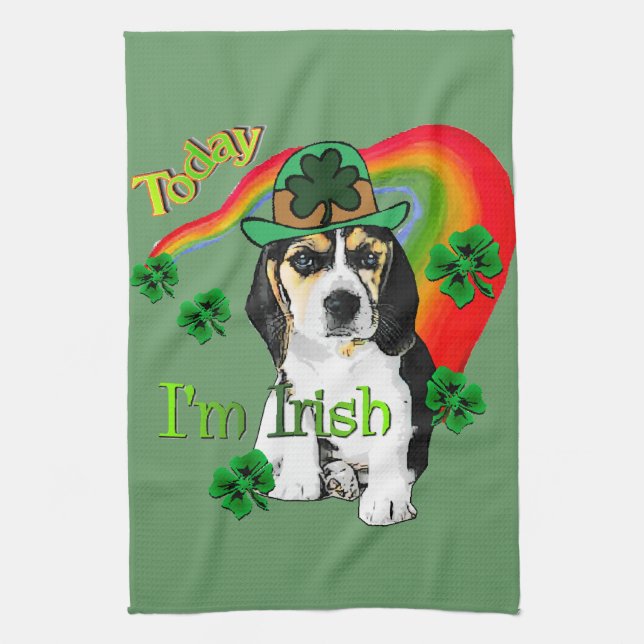Beagle St Patrick's Day Geschirrtuch (Vertikal)