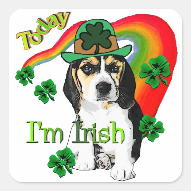 Beagle St Patrick's Day Quadratischer Aufkleber (Vorderseite)