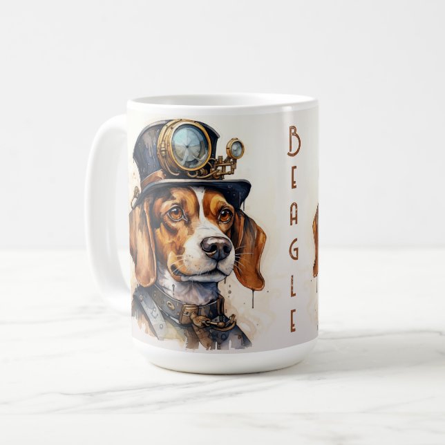 Beagle-Steampunk-Hund Kaffeetasse (Vorderseite Links)