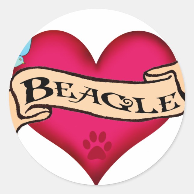 Beagle Tattoo Heart Runder Aufkleber (Vorderseite)