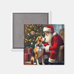 Beagle trifft Weihnachtsmann Weihnachtsbild Magnet