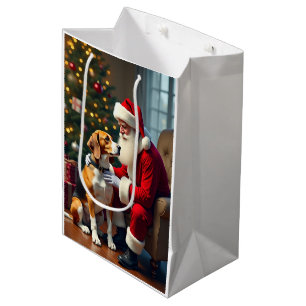Beagle trifft Weihnachtsmann Weihnachtsbild Mittlere Geschenktüte