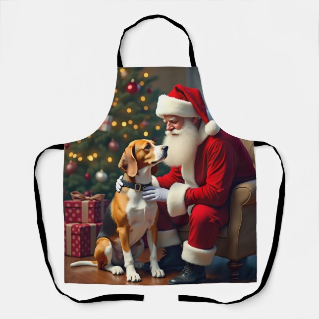 Beagle trifft Weihnachtsmann Weihnachtsbild Schürze (Vorderseite)