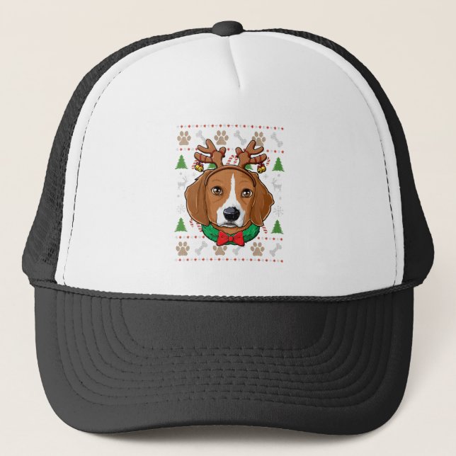 Beagle Ugly Christmas Rentier Antlers Xmas Girls Truckerkappe (Vorderseite)
