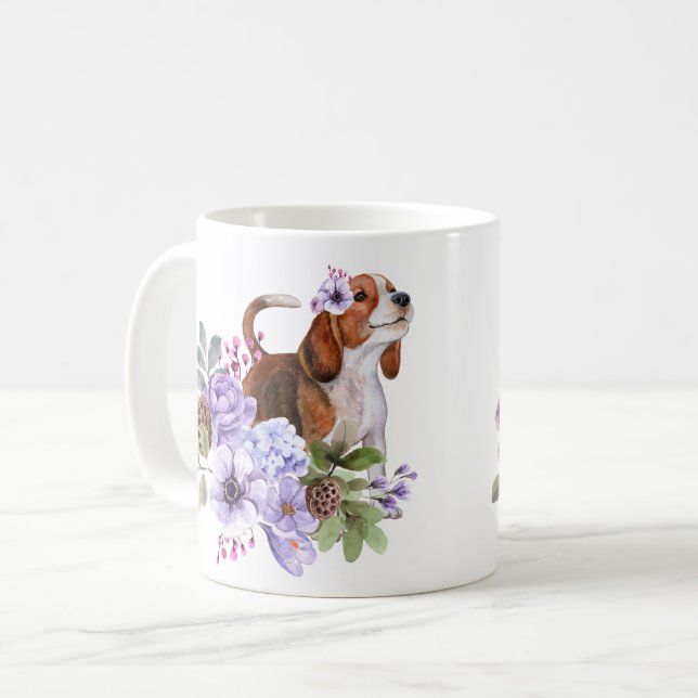 Beagle Umgeben von üppigen Blume Kaffeetasse (Vorderseite Links)