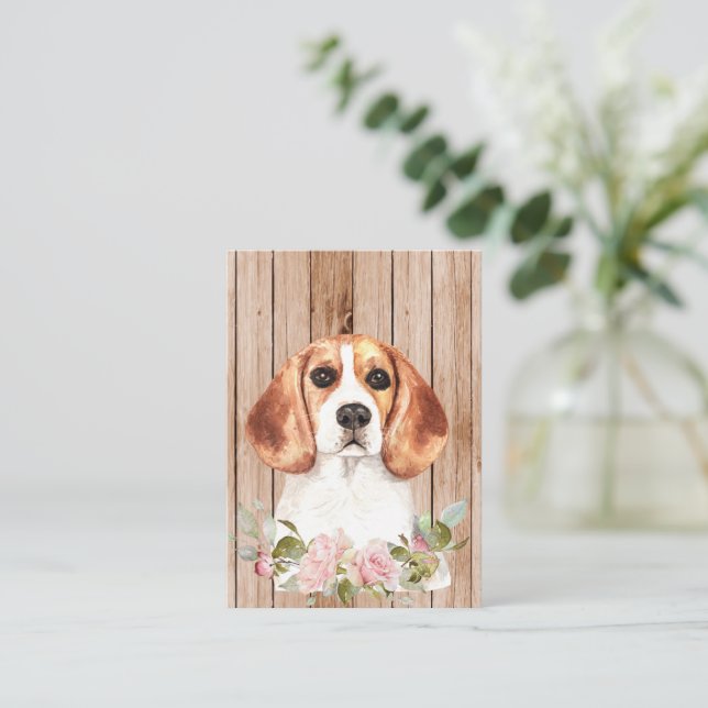 Beagle und Blume Mitteilungskarte (Stehend Vorderseite)