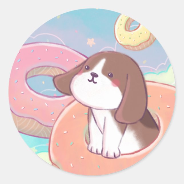 Beagle und Donuts Runder Aufkleber (Vorderseite)
