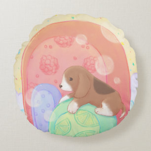 Beagle und Popsicles Rundes Kissen
