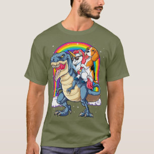 Beagle Unicorn Riding Dinosaur T rex Girls Kids T-Shirt