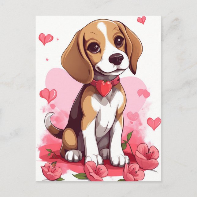 Beagle Valentinstag Postkarte (Vorderseite)