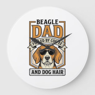 Beagle-Vater, angetrieben von Kaffee und Hundefell Große Wanduhr