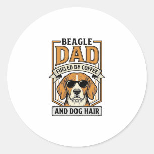 Beagle-Vater, angetrieben von Kaffee und Hundefell Runder Aufkleber