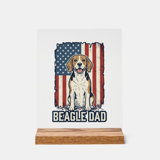 Beagle-Vater Patriotisches Vintage-Gravur-Hund-Des Acrylschild (Vorderseite)