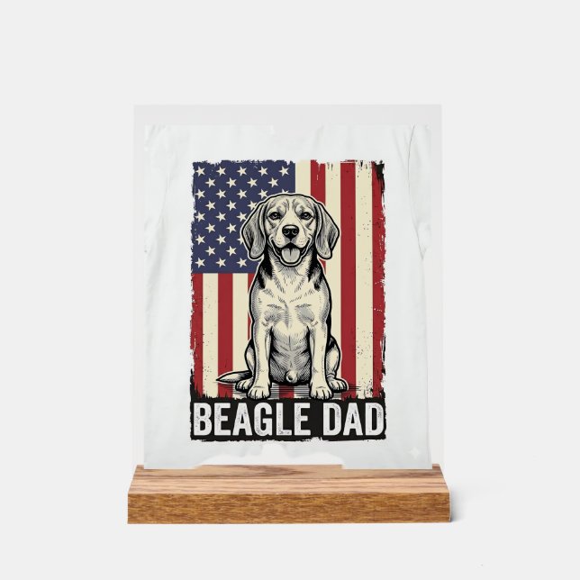 Beagle-Vater-patriotisches-vintage-Hunde-Shirt-Des Acrylschild (Vorderseite)