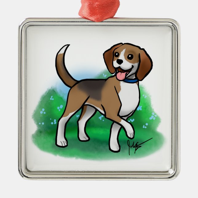 Beagle-Verzierung Silbernes Ornament (Vorne)
