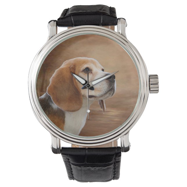 Beagle Vintag Lederstrahwaage, schwarzes Leder Armbanduhr (Vorderseite)