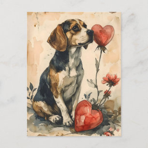 Beagle Vintage Valentinstag Postkarte