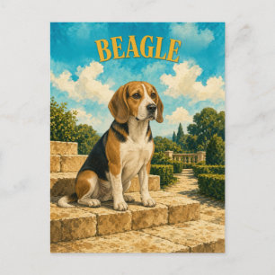Beagle, Vintage Wasserfarben-Hundekunst Postkarte