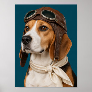 Beagle-Wandkunst — Vintage-Aviator-Pilot-Haustierp Poster