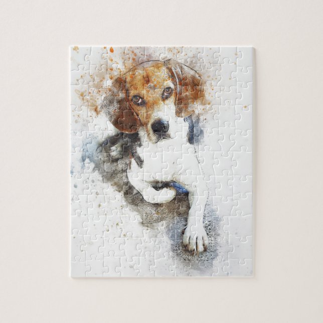 Beagle Wasserfarbe Hund Abstrakt Puzzle (Vertikal)