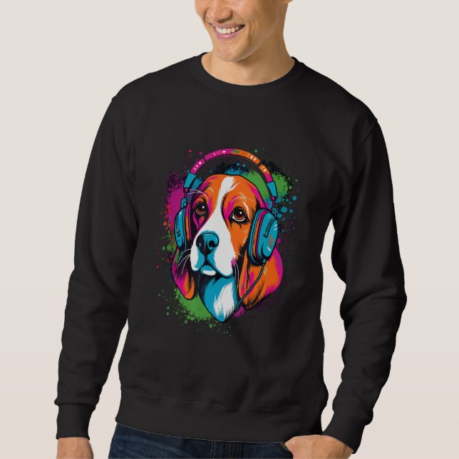Beagle wearing headphones colorful illustration sweatshirt (Vorderseite)