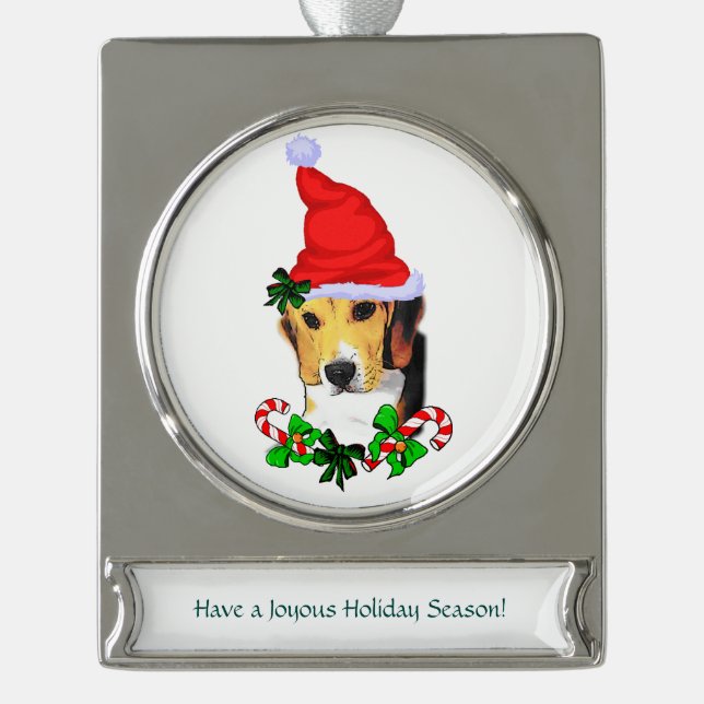 Beagle Weihnachten Banner-Ornament Silber (Vorderseite)