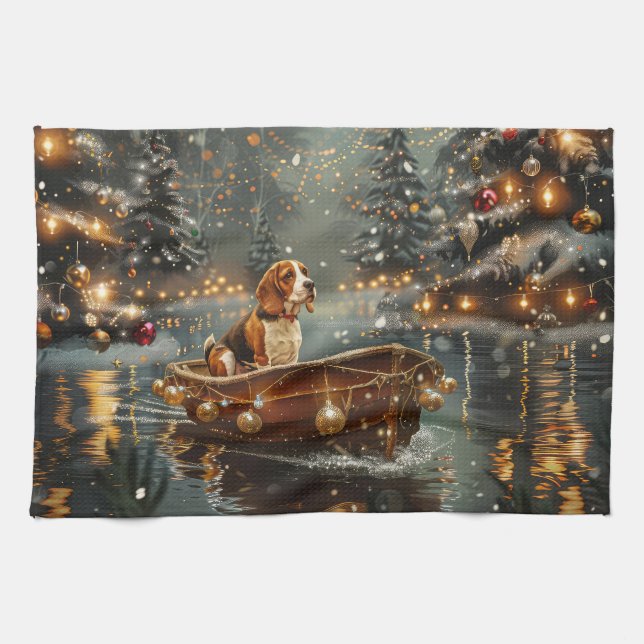 Beagle Weihnachten Feierliche Reise Geschirrtuch (Horizontal)