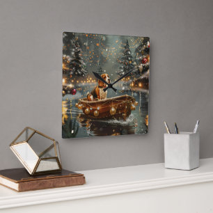 Beagle Weihnachten Feierliche Reise Quadratische Wanduhr