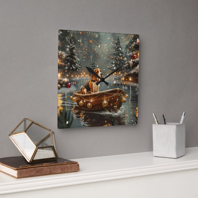 Beagle Weihnachten Feierliche Reise Quadratische Wanduhr (Büro)