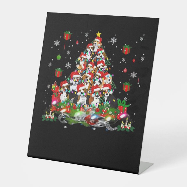 Beagle Weihnachten Funny T-Shirts Beagle Xmas Tree Sockelschild (Vorderseite)