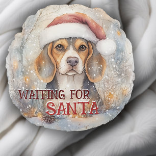 Beagle Weihnachten Gewartet für Santa Dog Wasserfa Rundes Kissen