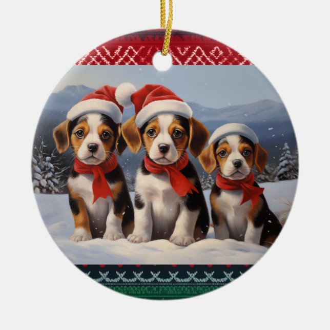 Beagle Weihnachten Keramik Ornament (Vorne)