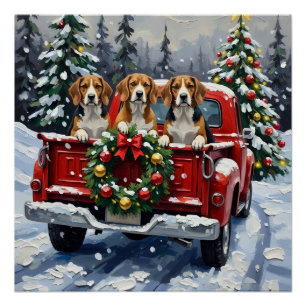 Beagle Weihnachten Roter LKW Urlaub Poster