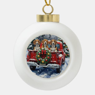 Beagle Weihnachten Rotes Lastwagen Ferien Keramik Kugel-Ornament