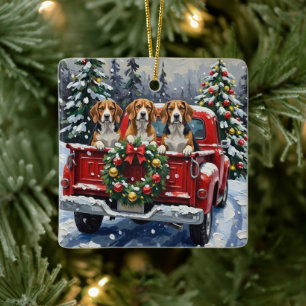 Beagle Weihnachten Rotes Lastwagen Ferien Keramikornament