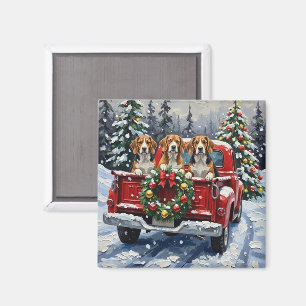 Beagle Weihnachten Rotes Lastwagen Ferien Magnet