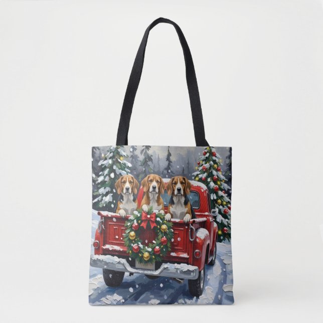Beagle Weihnachten Rotes Lastwagen Urlaub (Vorderseite)