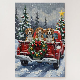 Beagle Weihnachten Rotes Lastwagen Urlaub Puzzle